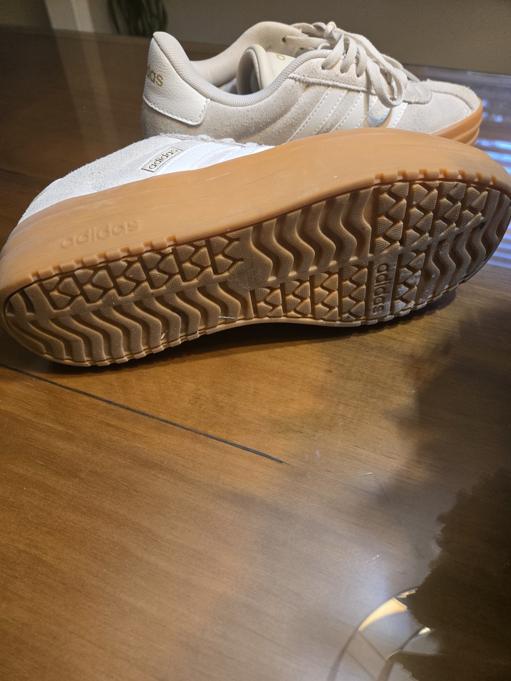 adidas Women’s White Suede Platform Sneakers with Gum Sole - Picture 6 of 9